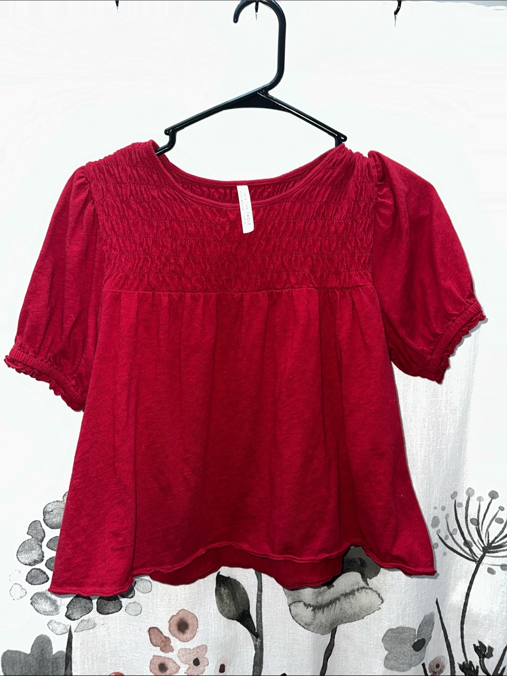 American Eagle Outfitters Red Smocked Puff Sleeve Top